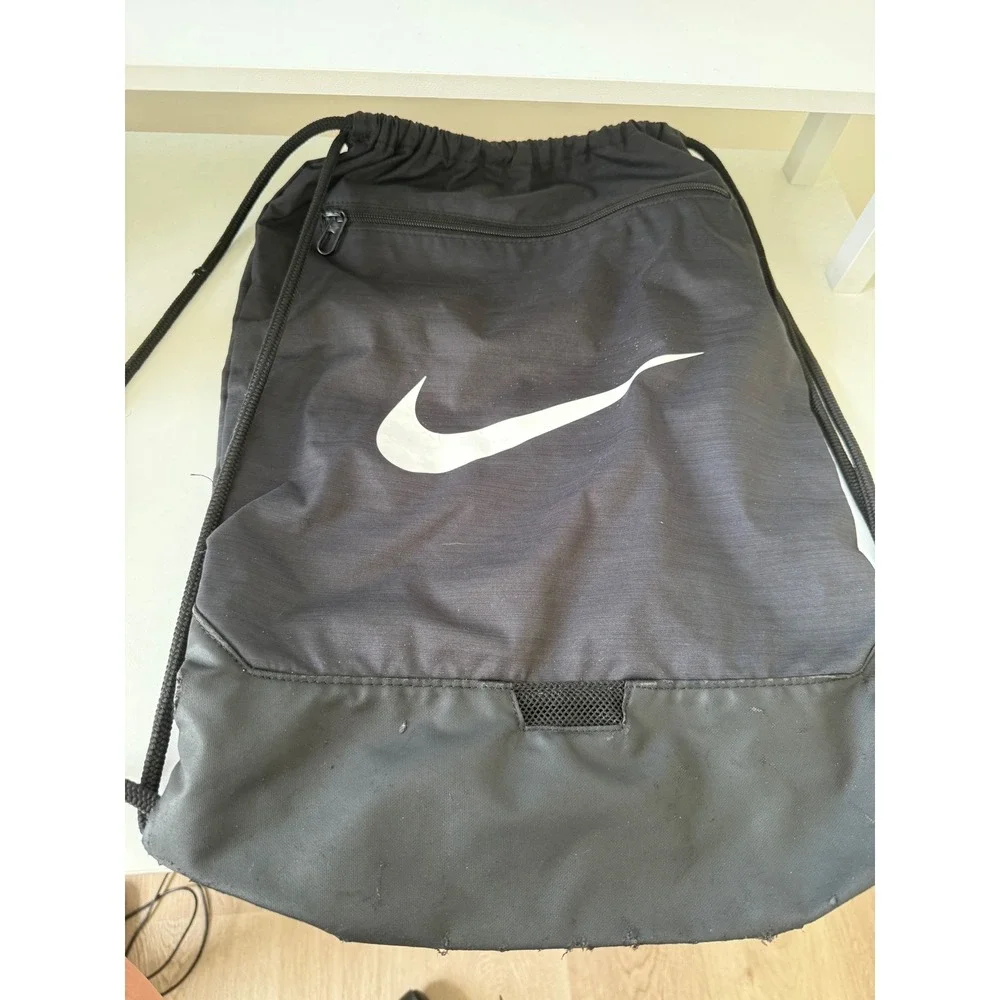 Nike Brasilia Drawstring Training Backpack Black White Swoosh Gym Bag BA5338-010
